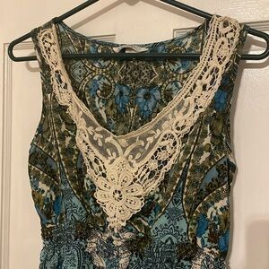 Paisley and lace floral tank top